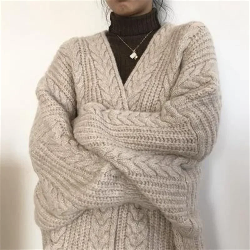 2024 New Mid-length Long-sleeved Sweater Loose Outside Wearing A Knitted Cardigan Coat Thick Women