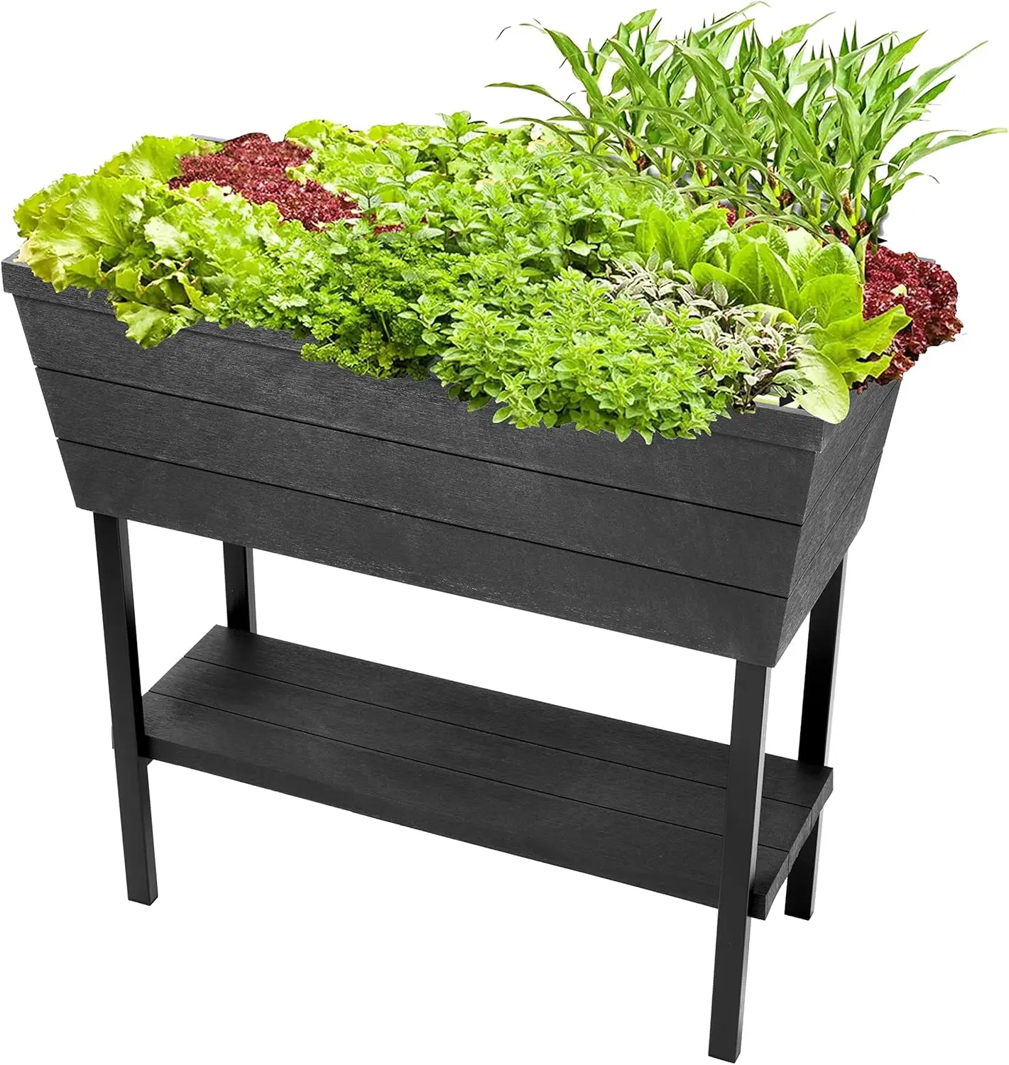 

12.7-Gallon Raised Garden Bed with Self-Watering Reservoir, Water Gauge & Drainage System for Herbs & Vegetables in Dark Grey