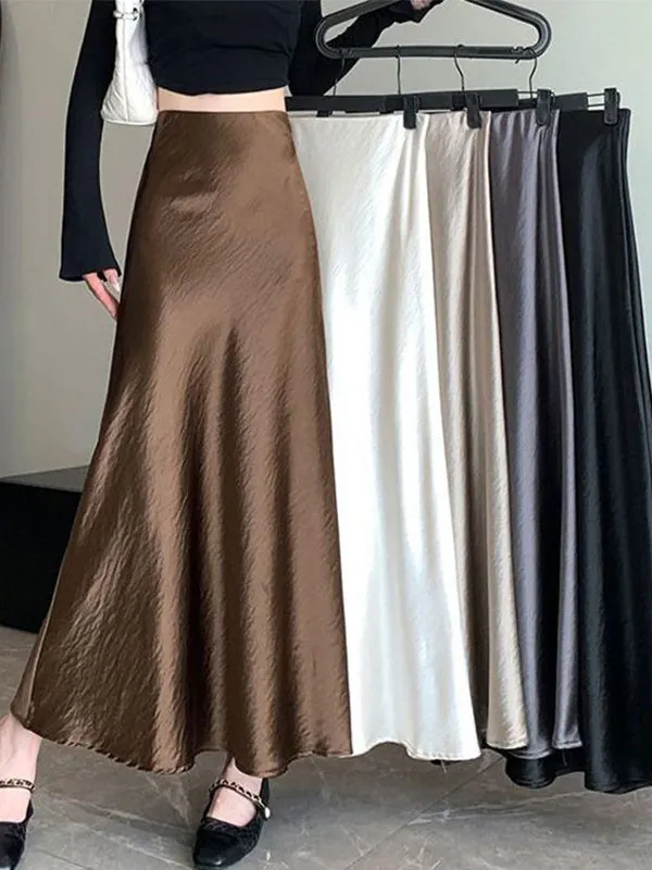 

Ацетатная атласная юбка трапециевидной формы с хвостом Fi, женская юбка средней длины для поездок на работу, весна-лето, новая корейская версия f юбки