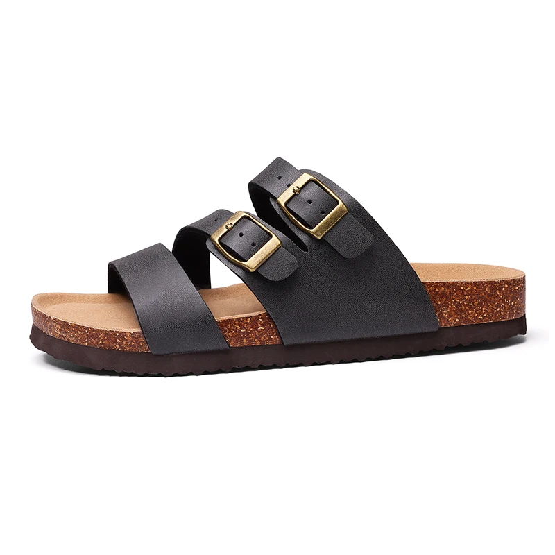 Smile Pop Men\'s Cork Footbed Slide Sandals Summer Antiskid Beach Sandals Classic Women Suede Mules With Adjustable Strap Buckle