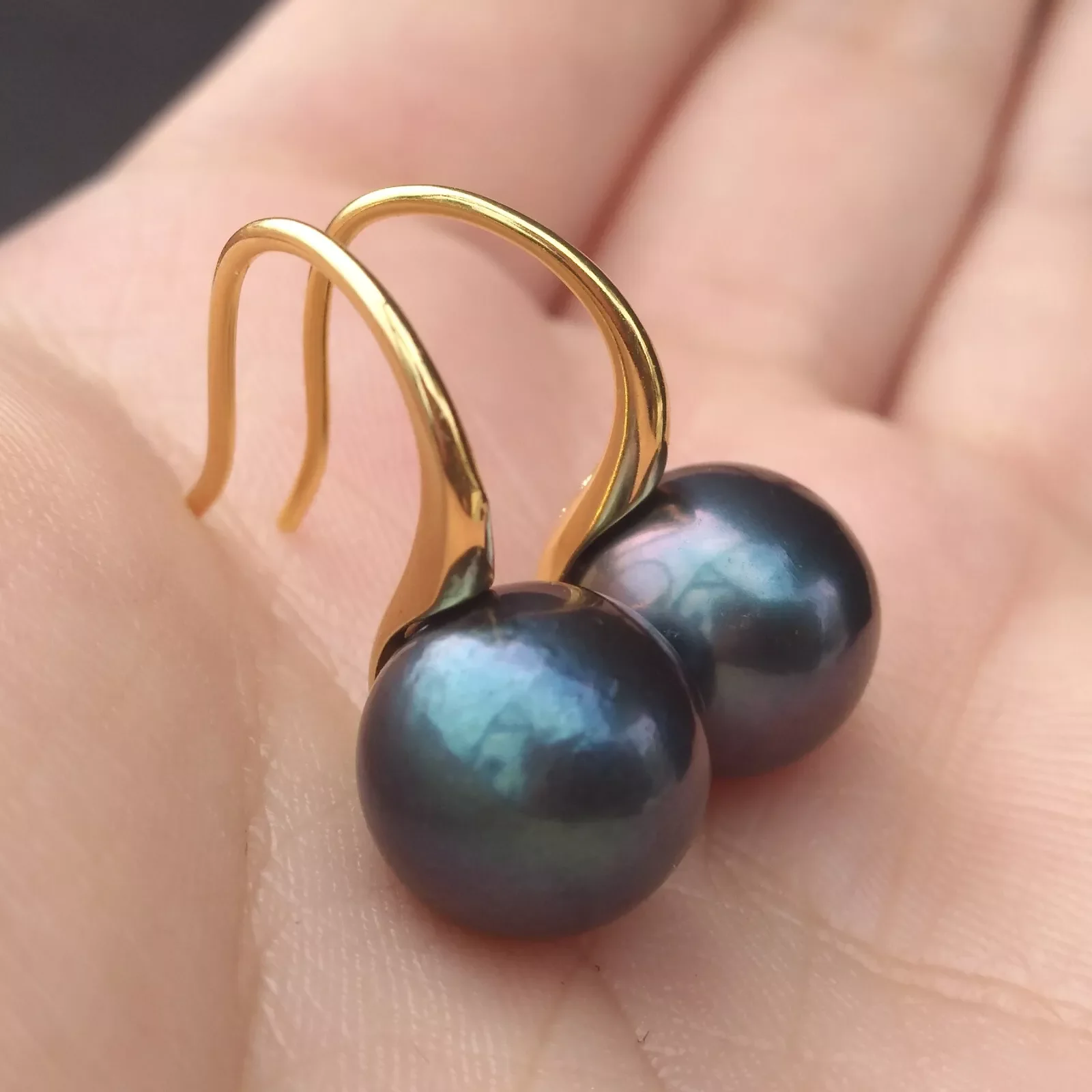 

Classic Earrings AAA+9-10mm 10-11mm Natural South Sea Black Round Pearl Earrings S925