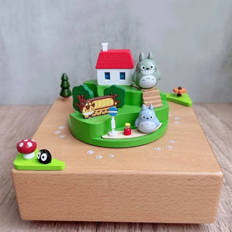 Dragon Cat Family Wooden Rotating Hand Cranked Music Box Micro Landscape DIY Handmade Birthday Christmas Gift Children's Toy