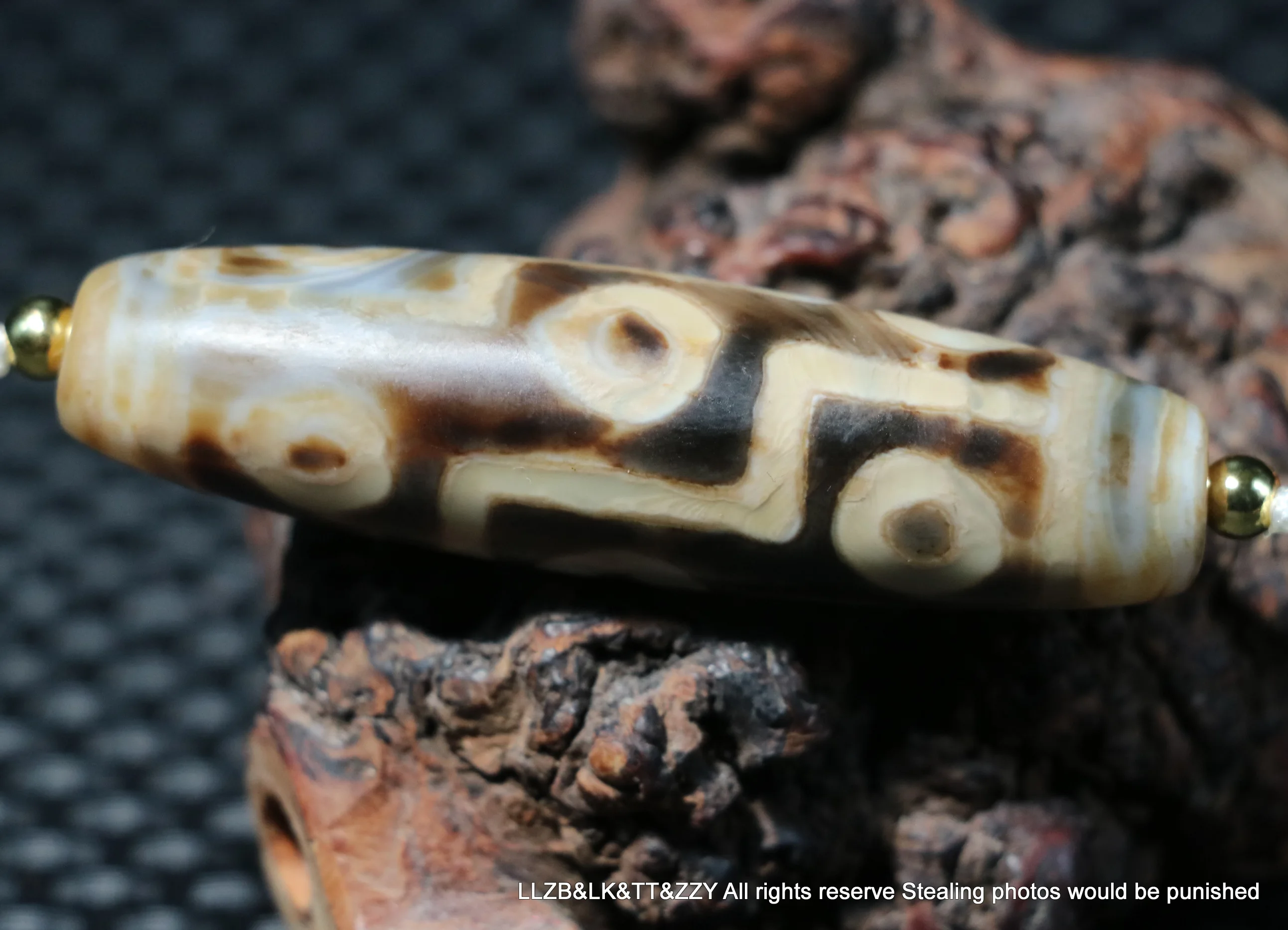 An Ultra Energy Tibetan Old Agate Fold Line 9 Eyed Kingdom Large dZi Bead Amulet Pendant Talisman UPD220607A4