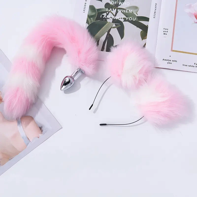 SM Fox Tail Anal Plugs SM Role Play Cat Ears Erotica Sets Sex Toys Rabbit Ears Sets Matching Color Sets Metal Rump Tail