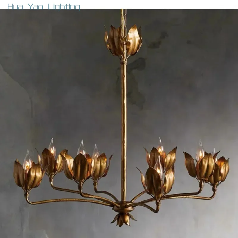 American style iron art retro chandelier French style living room club tulip chandelier villa designer duplex building