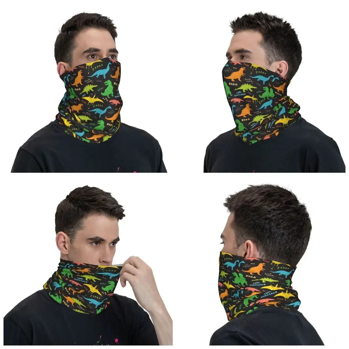 Colorful Dinosaur Print Neck Gaiter Men Women Windproof Winter Cartoon Animal Bandana Scarf for Ski