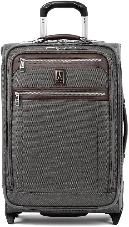 Travelpro Platinum Elite Softside Expandable Carry on Luggage, 2 Wheel Upright Suitcase, USB Port, Men and Women, Vintage Grey