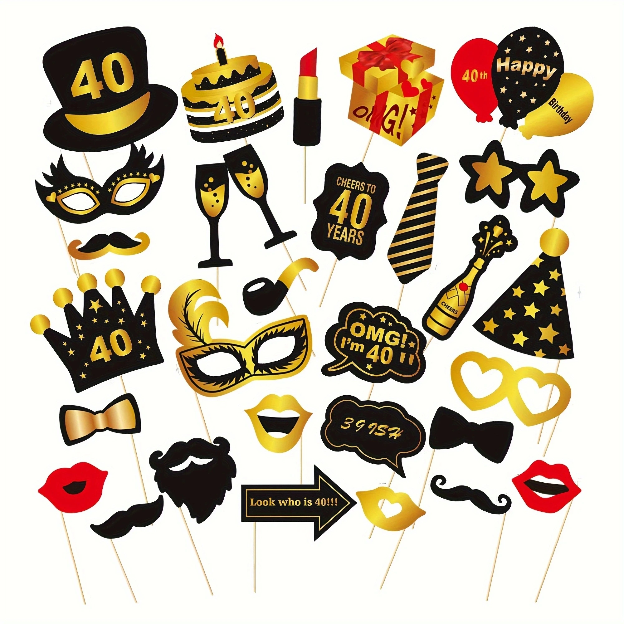 30pcs 40th black and golden universal birthday photo props birthday party props set birthday party decoration photo supplies