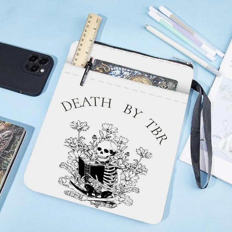 1 pc Skeleton Book Sleeve Flower Book Protector Words Book Covers for Paperbacks Washable Fabric Cloth Book Cover with Zipper