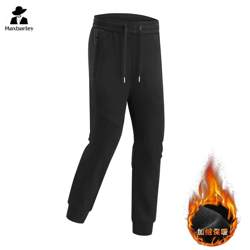 Winter Warm Pants Men\'s Casual Waterproof Fleece Thickened Sports Pants Outdoor Snow Nano Black Gold Boiling Three-proof Pants