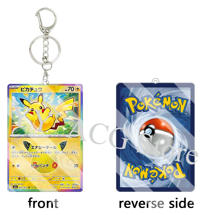 Japanese Rainbow 30th PTCG Full Art Card Acrylic Keychain DIY Zekrom Mewtwo Charizard Umbreon Espeon Game Bag Charms Collect view 4
