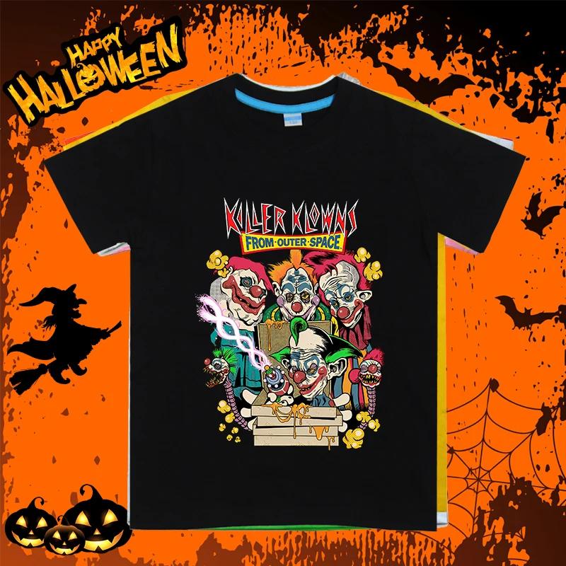 Retro 90s Killer Klowns Halloween children's clothing kids cotton T-shirt personality short-sleeved boys and girls gift