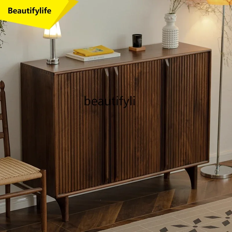 K185 Shoe Cabinet for Home Use, Large Capacity Entryway Storage, Black Walnut Solid Wood Nordic Style Entryway Cabinet