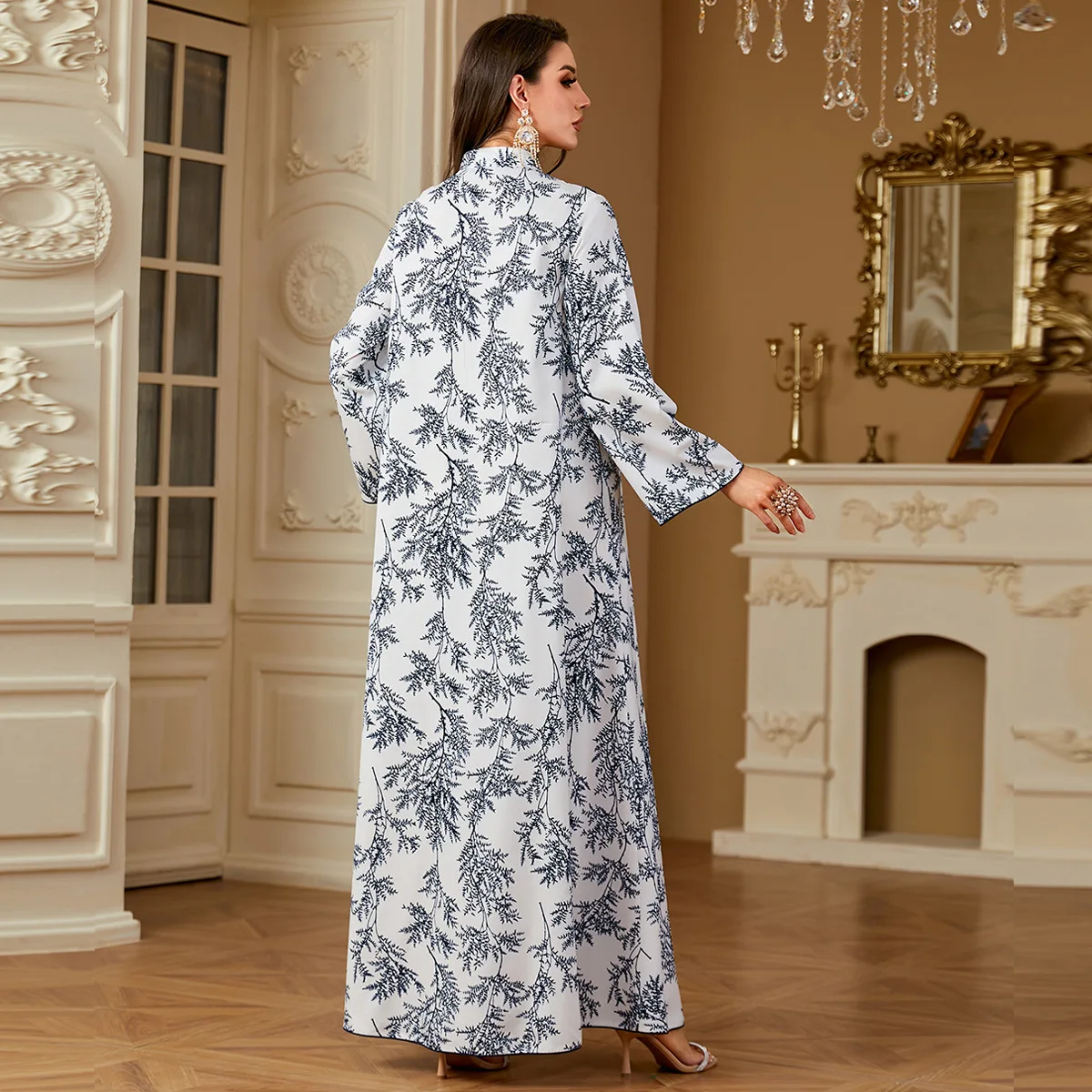Abiti musulmani di Medio Oriente di nuova moda da donna alla moda eleganti stampati digitali a maniche lunghe alla caviglia abiti Abaya femminili
