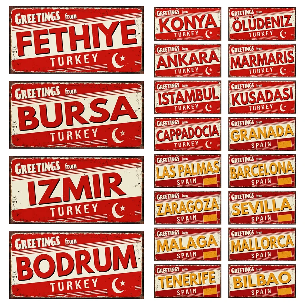 

【YZFQ】 Turkey Istambul Spain City Vintage Metal Sign Decorative Plate Wall Garage Home Decor Tourist Souvenir 30X15CM KL-0294A