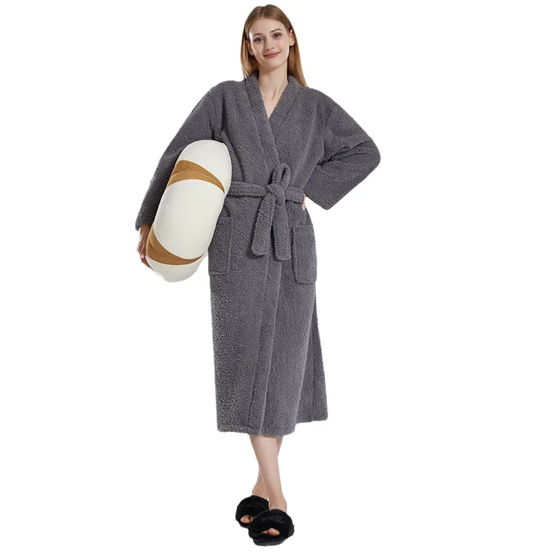 Winter New Thick Warm Coral Fleece Robe Couples Sleepwear Nightwear Loose Flannel Bathrobe Gown Men And Women Home Clothes