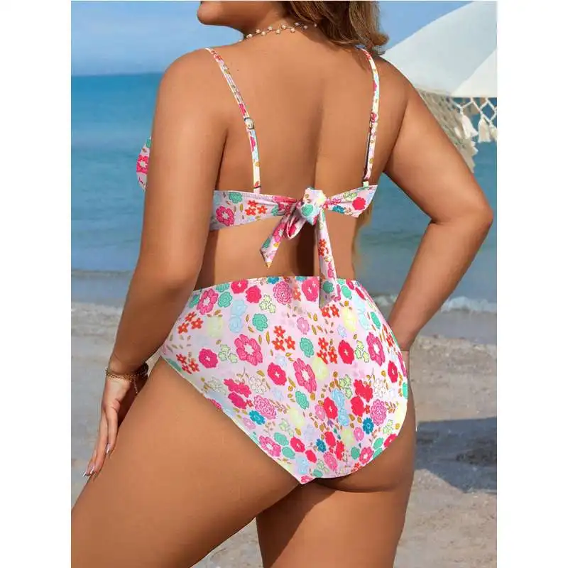 Sexy Large Bikini Set 2026 Women Floral Print Push Up Bra Swimsuit Summer Hollow Out Biquinis Plus Size Swimwear Bathing Suit