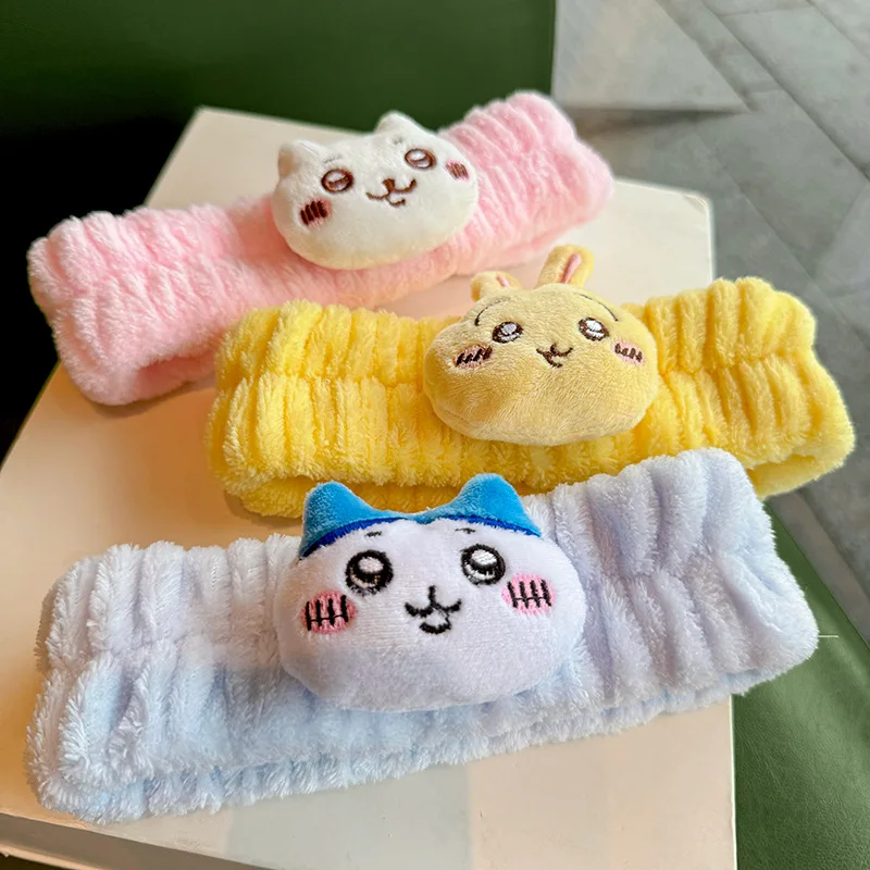 New Kawaii Anime Chiikawas Hachiware Usagi Doll Plush Headband Girl Cartoon Wash Face Makeup Headband Cute Hair Accessories Gift