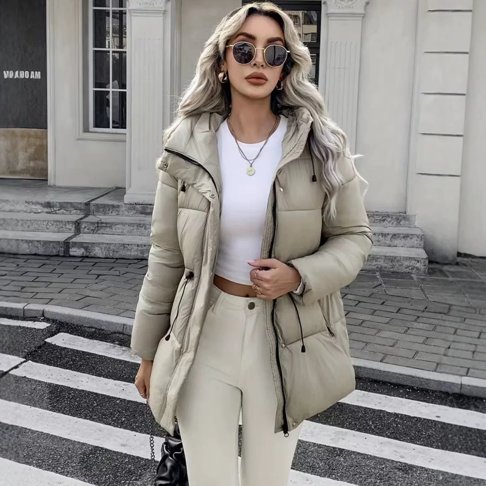 utumn/Winter Fashion-Elegant Directional Thermal Pure Color Cotton Coat for Women
