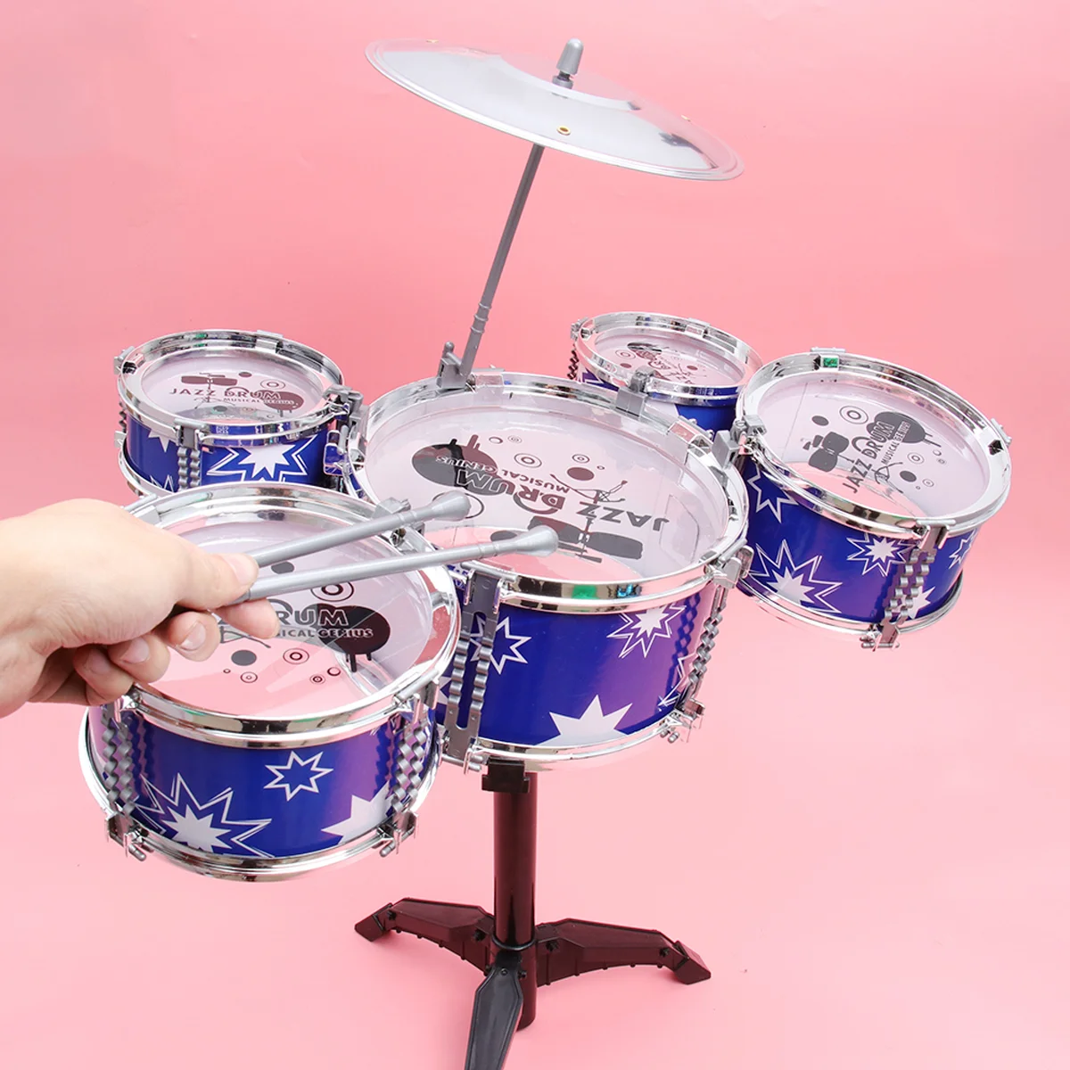 Jazz Drum Set with Chair for Kids Musical Instruments Educational Toys for Children (Blue) musical instruments for kids