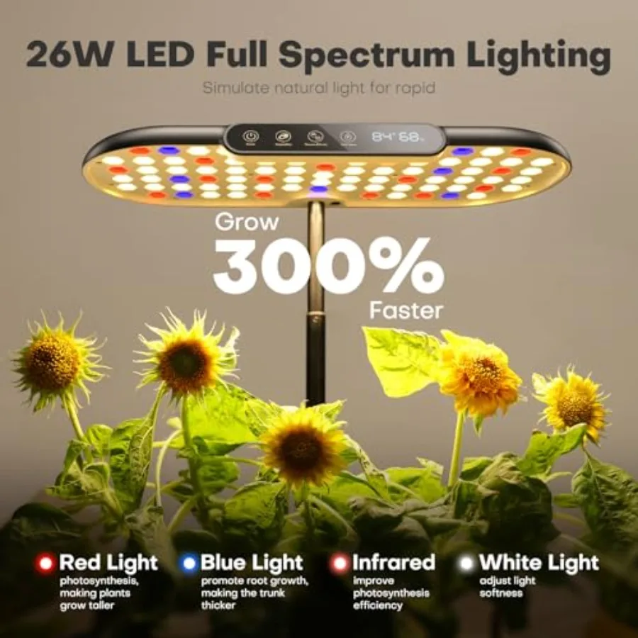 Indoor hydroponics growing system kit: 12-pod herb garden with LCD display, full-spectrum LED grow light, smart temperature hum