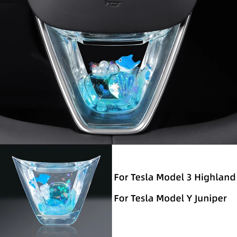 For Tesla Model 3 Y Highland Juniper 2024 2025 Steering Wheel Decorative Sticker Dynamic Fluid Sequin Car Interior Accessories