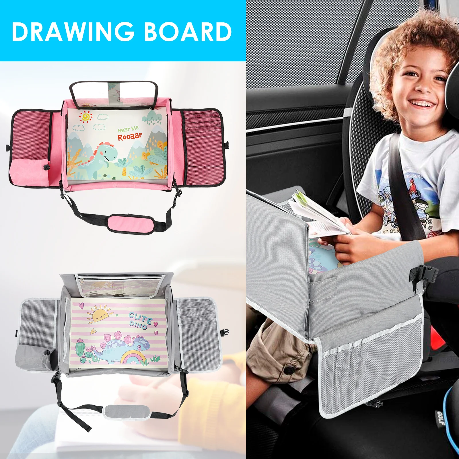 

Поднос для автомобильного сиденья для детей, универсальный дорожный поднос, складной, с несколькими карманами, водонепроницаемый стол, портативный стол для обеденного рисования