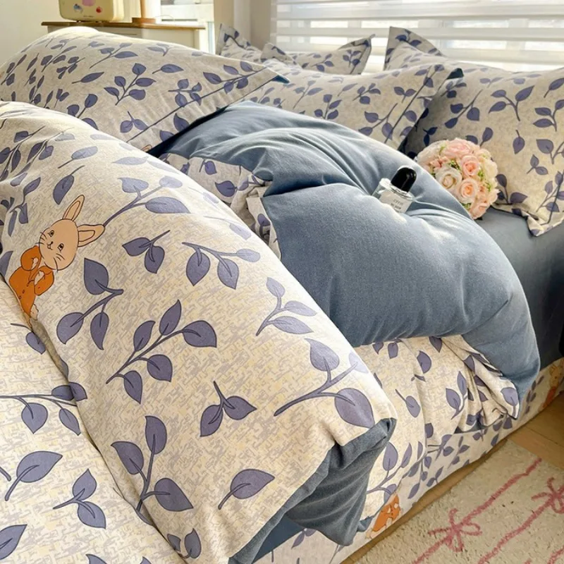 Polished four-piece set AB surface quilt cover bed sheet spring and autumn thickened dormitory bed four-piece set