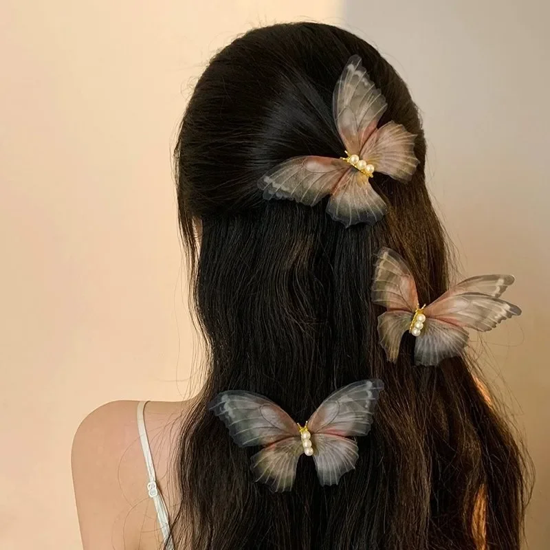 Double Layer Tulle Butterfly Hair Clip Sweet and Super-Fairy Butterfly Fragment Hair Forest Style Bangs Clip Head Decoration