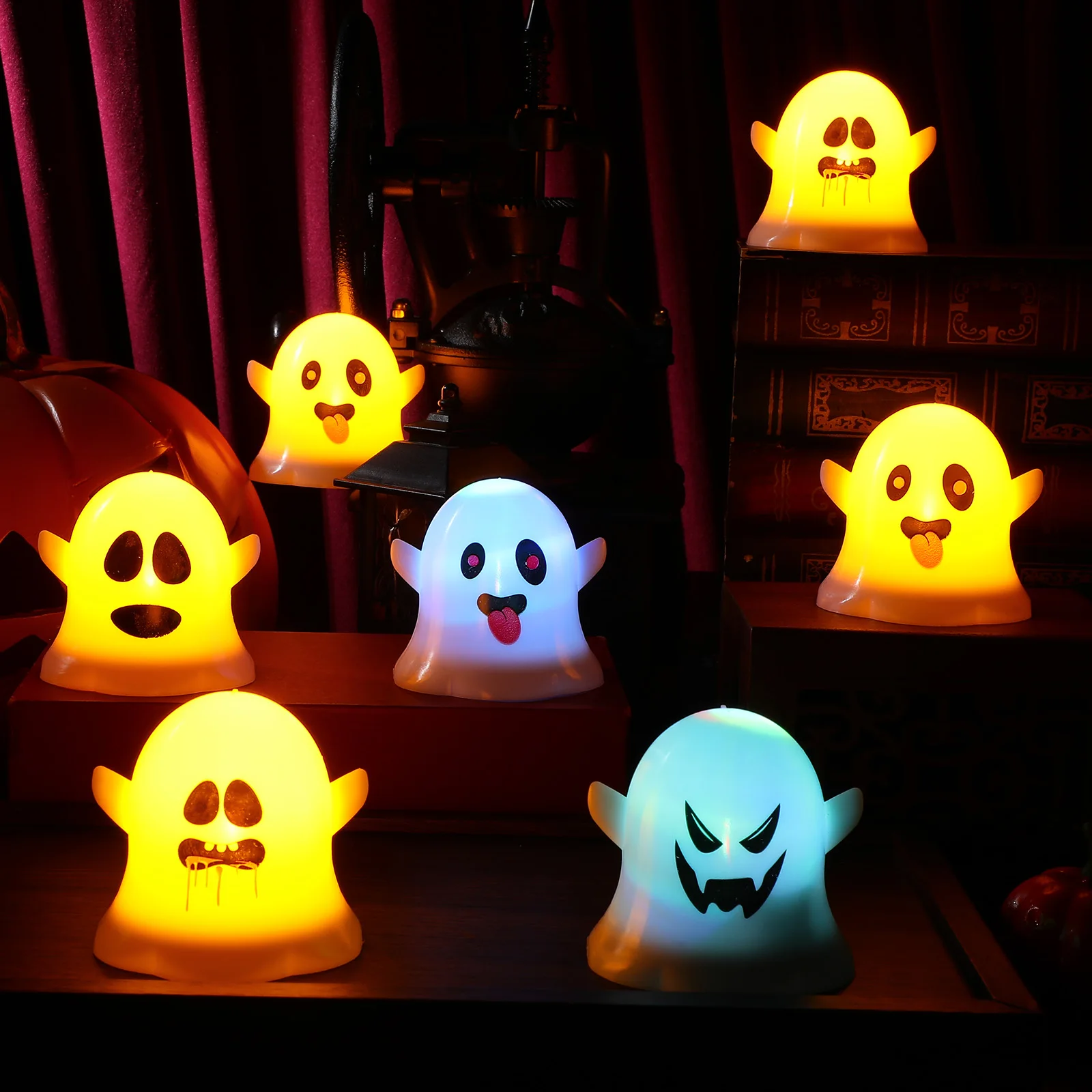 

12pcs Ghost Flickering Flameless Led Tea Light Halloween Night Light For Fireplace Party Holiday Decor, Operated Ghostly
