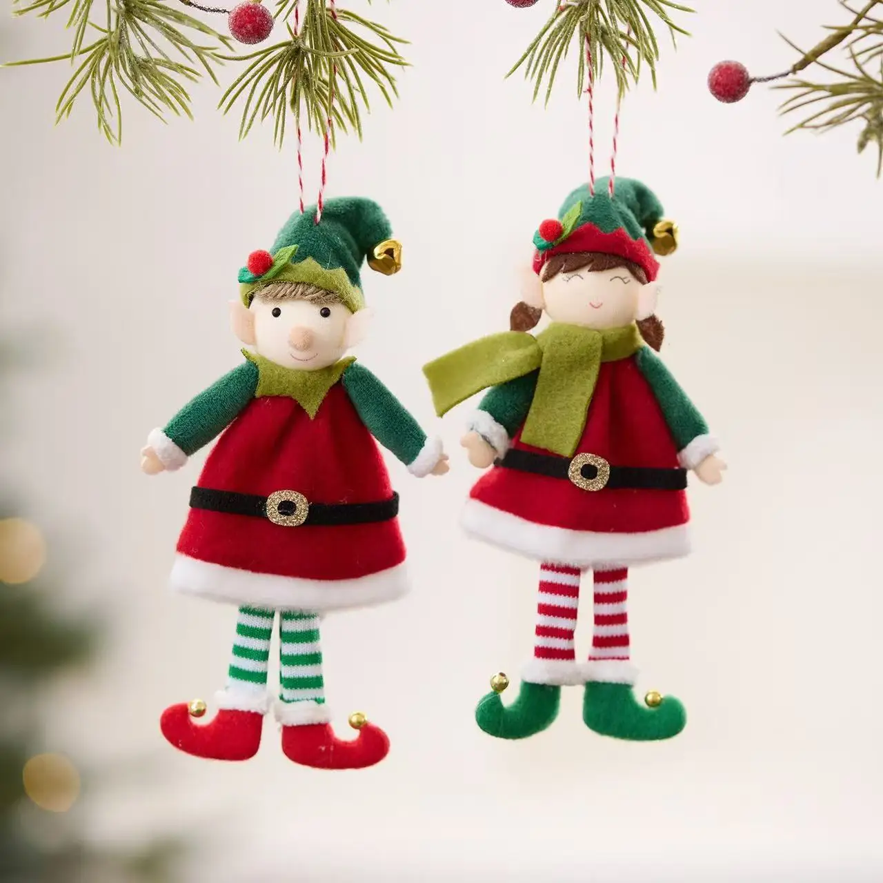 

Classic Red Green Elf Ornaments Christmas Tree Decorations Creative Fabric Boy Girl Angel Pendants Kids Bedroom Decor Xmas Gifts