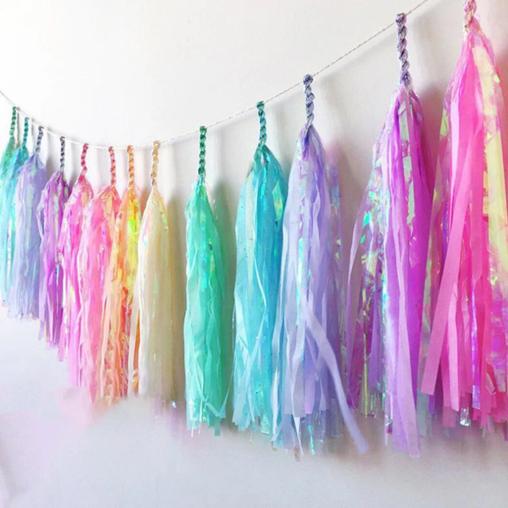 Colourfull Shiny Tassel Garland Curtain Mermaid Baptism Birthday Party Wedding Decoration Unicorns Party Rainbow Paper DIY Decor