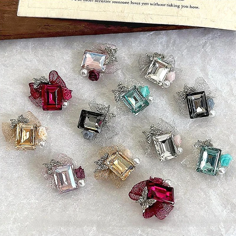 3D Organza Bow Nail Charms Shiny Rhinestone Cluster Acrylic Flower Pearl Accessories For Nail Art Decorations Manicure Supplies