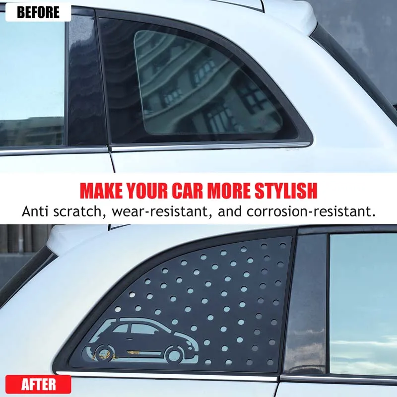 2Piece Set Aluminum Alloy Black For Fiat 500 2007+ Car Rear Triangle Window Honeycomb Panel Decorative Sticker Car Accessories