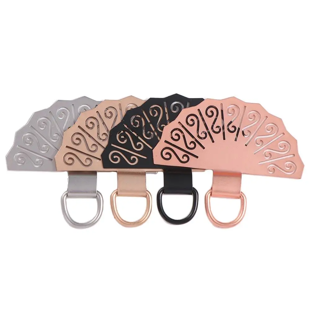

Fan Shaped Phone Lanyard Gasket Chinese Style Stainless Steel Metal Phone Patch Detachable Hanging Cord Phone Card Clip