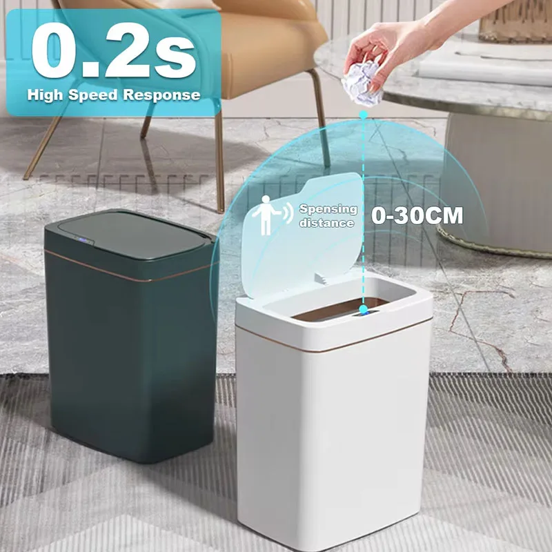 Automatic bagging electronic trash can white non-contact narrow smart sensor trash can smart home 15L smart bathroom trash can