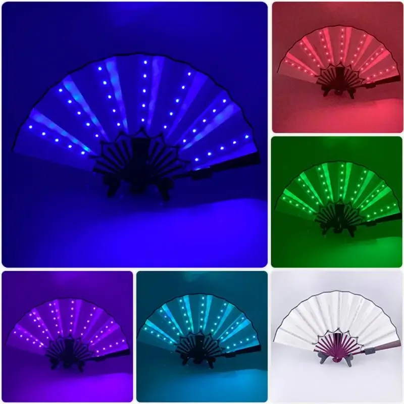 Folding Hand Fan With Led Light Portable Light Dance Night Show DJ Fluorescent Bar Club Room Party Decoration Color Change Fans