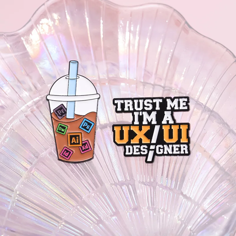 دبابيس المينا بتصميم رسومي مخصص ، دبابيس ، شارات طية صدر السترة ، مجوهرات مضحكة ، هدية للأصدقاء ، ثق بي أنا UX UI #4