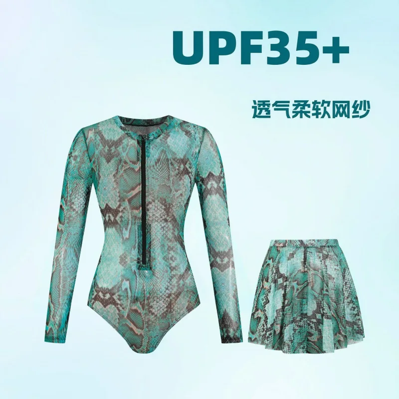 Russian Swimsuit for Women, Long Sleeve Sun Protection Swimwear, Short Skirt Set, Bikini