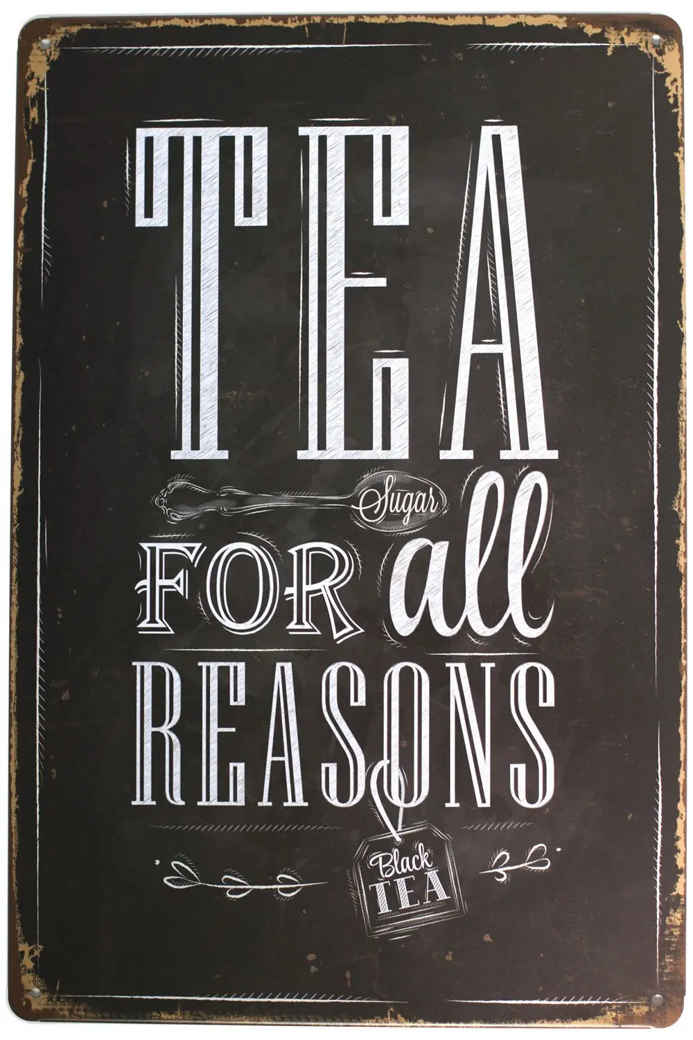 Tea For All Reasons Metal Tin Sign, Vintage Art Poster Plaque Kitchen Living Room Bar Home Wall Decor