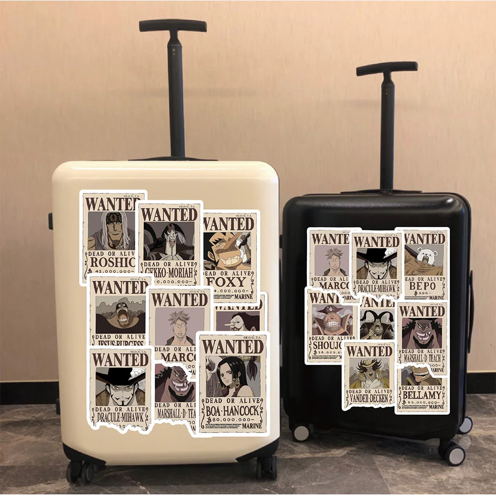 10/20/40/80pcs One Piece Wanted Posters Stickers Anime DIY Phone Laptop Notebook Cool Cartoon Vinyl Cool Sticker Decals Toy Gift