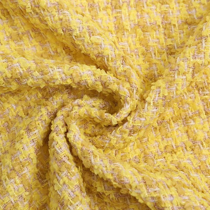 50x145cm Yellow Color Gold Wire Yarn-Dyed Braided Tweed Fabric For Women Autumn Jacket Dress Suits Coat Handbag DIY Cloth Sewing