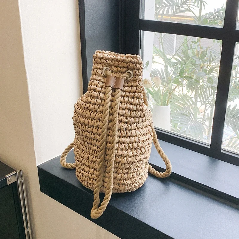 Fashion Straw Solid Backpack Large Capacity High Quality Simple Versatile Bags for Women 2024 Designer New Style in Summer