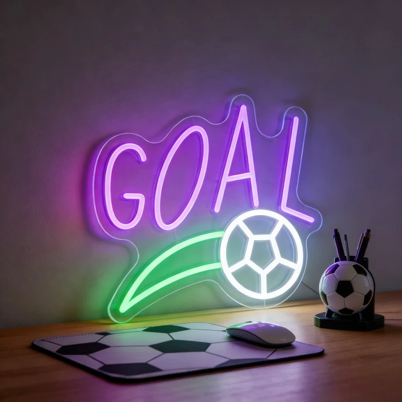 

Неоновая LED-вывеска «Футбольный мяч» для спортивного бара, игровой комнаты, домашнего офиса, яркий фиолетово-зеленый декор, подарок для фанатов команды