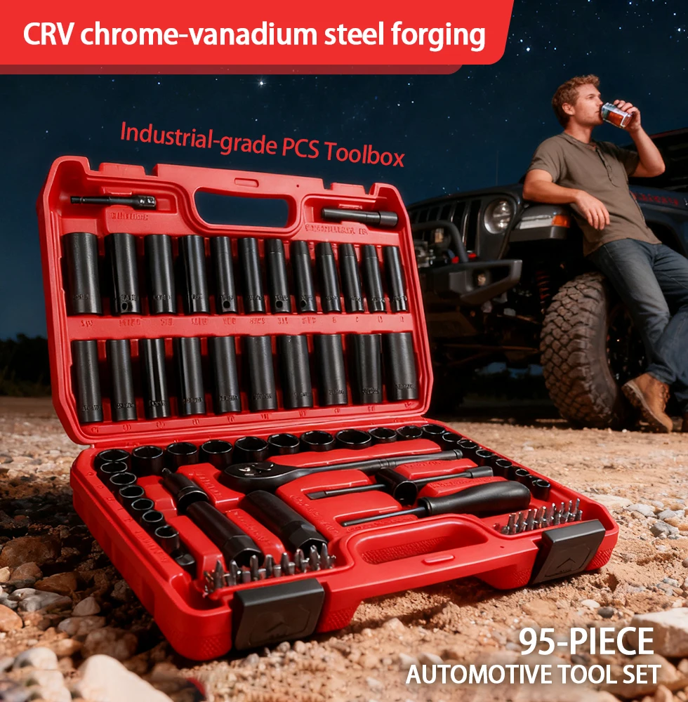 

Pneumatic 95-Piece Ratchet Wrench Socket Set - 3/8" Metric & Imperial 72-Tooth Ratchet Socket Set Home & Auto Repair Tool Kit