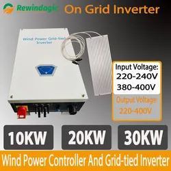 Single/Three Phase AC 20KW 30KW Wind Turbine Generator On Grid Tie Inverter Home Bettary Monitor Discharge 230V 220V to AC 380v