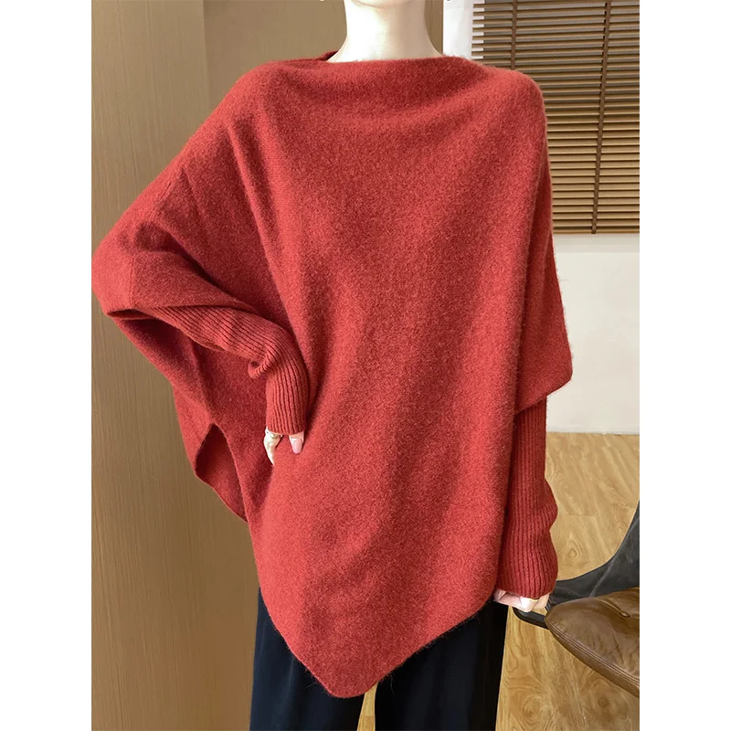 Hot Sale 100% Pure Wool Knitted Sweater Women Shawl Long Sleeve Loose Cashmere Knitwear 2024 Winter New Fashion Female Jumpers