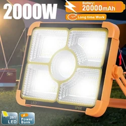 New Outdoor 2000W Solar Handheld Light LED Spotlight High Power Super Bright Waterproof Portable Outdoor Garage Courtyard Light