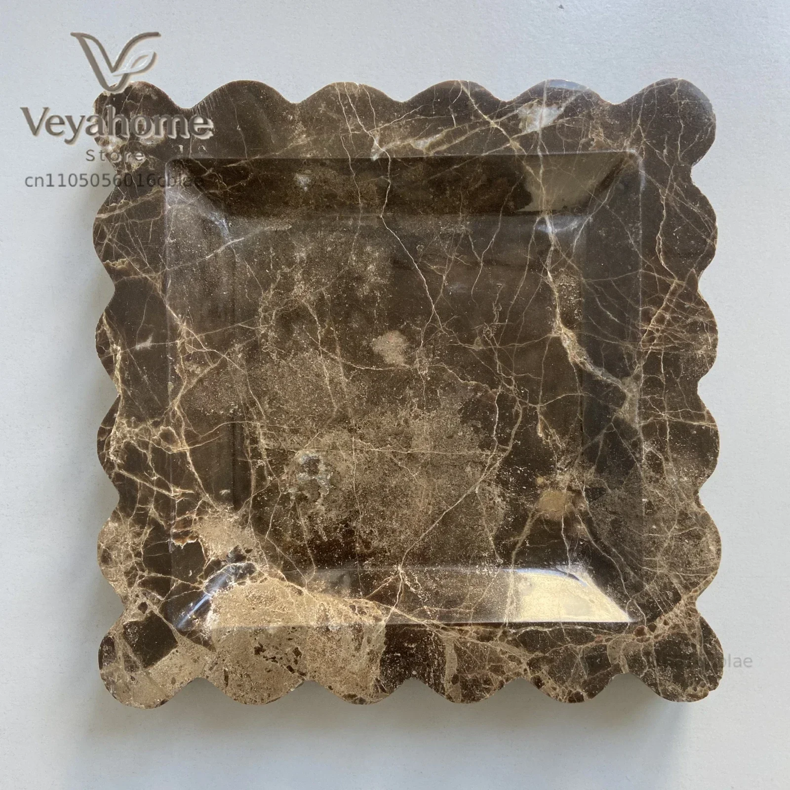 Square Scallop Tray Travertine Beige Yellow Purple VOLAKAS Jazz White Marble Stone jewelry Trinkets Catchall Dish