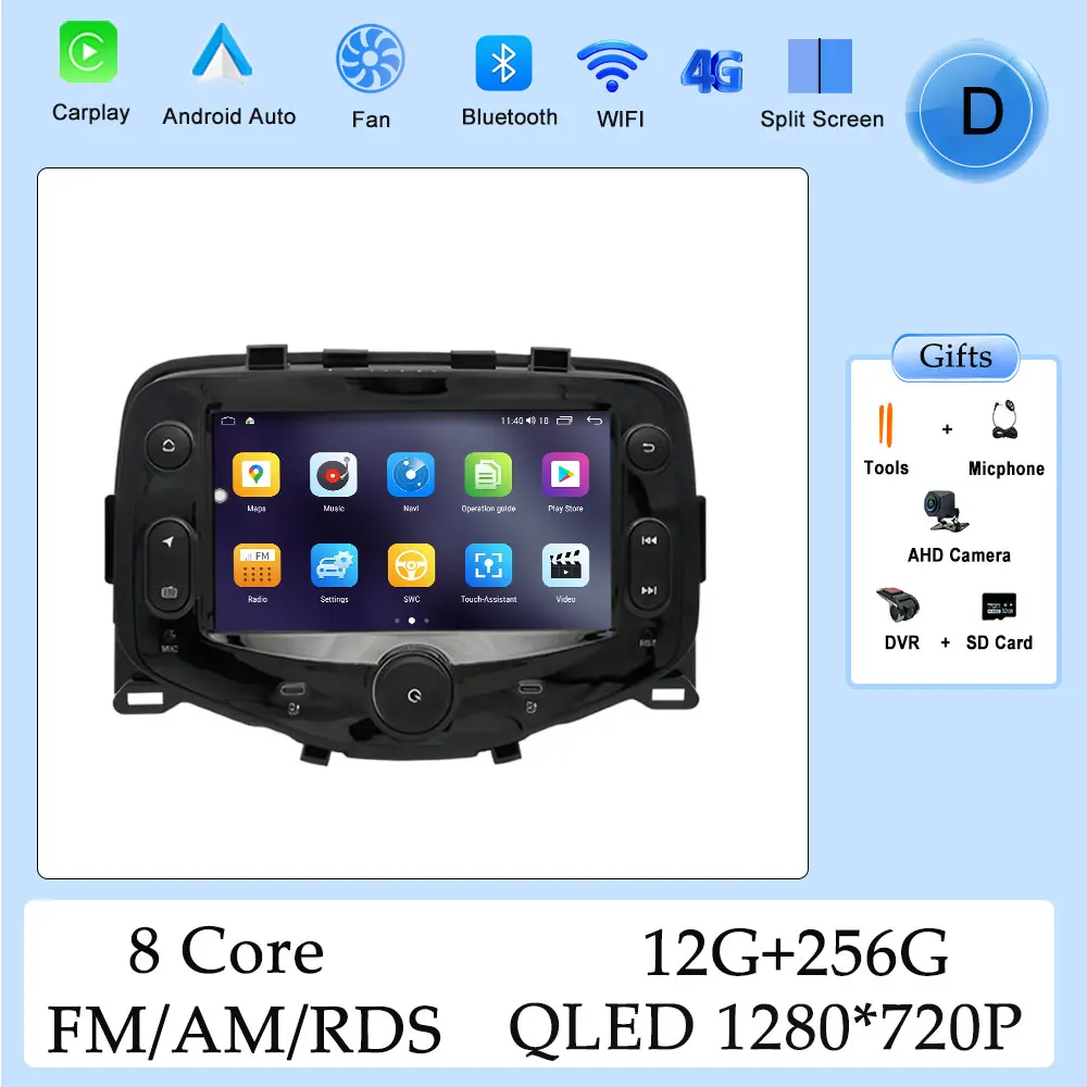 Carplay HD Scherm Autoradio Multimedia Speler voor Toyota Aygo Peugeot 108 voor Citroen C1 2014 - 2021 DSP Stereo GPS Navi WIFI